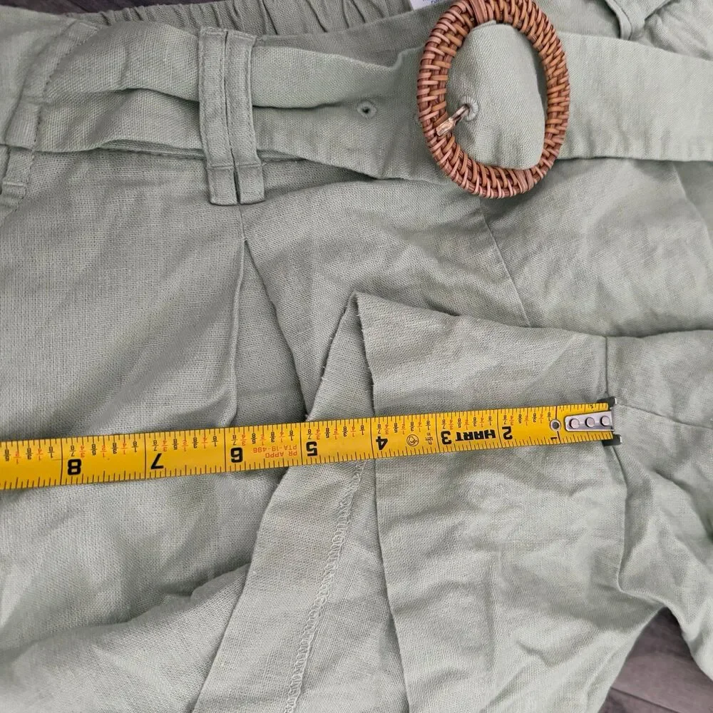 Sigrid Olsen 100% linen sage green belted shorts